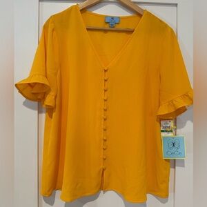 CeCe Flutter Sleeve Sunny Yellow Blouse